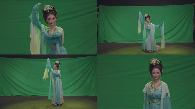 中国风古装美女模特黄梅戏绿布抠像1