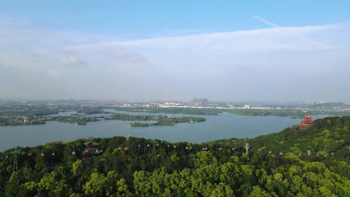 武汉东湖索道缆车城市空镜头4K航拍