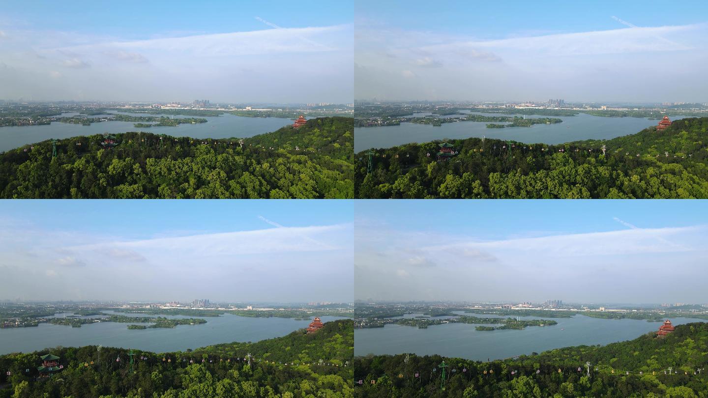 武汉东湖索道缆车城市空镜头4K航拍