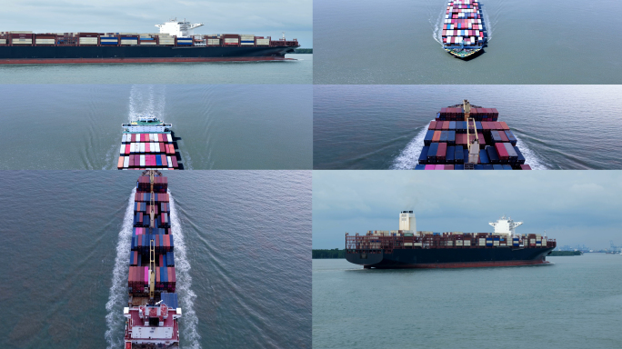 【4K】轮船航拍--集装箱货轮-轮船航行