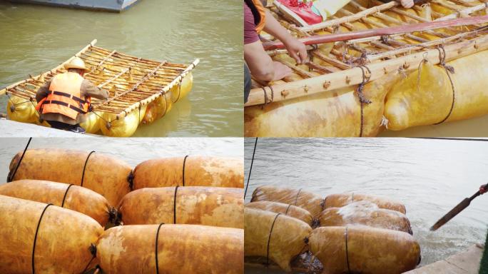 4K羊皮筏子素材兰州黄河