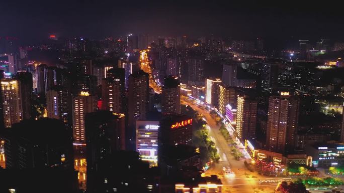 自贡航拍夜景城市延时车流