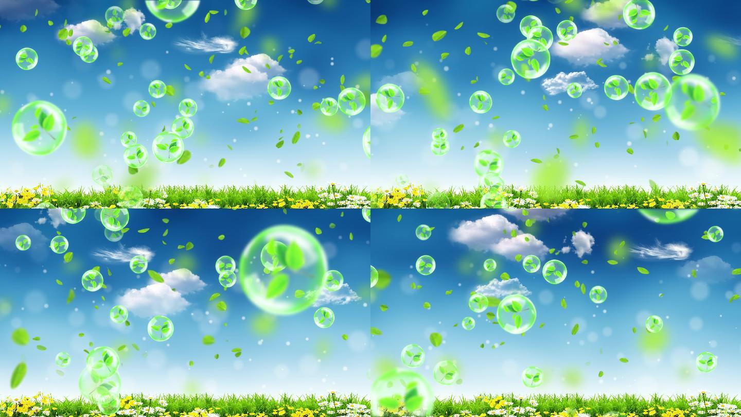 4K清新主题泡泡绿叶背景循环