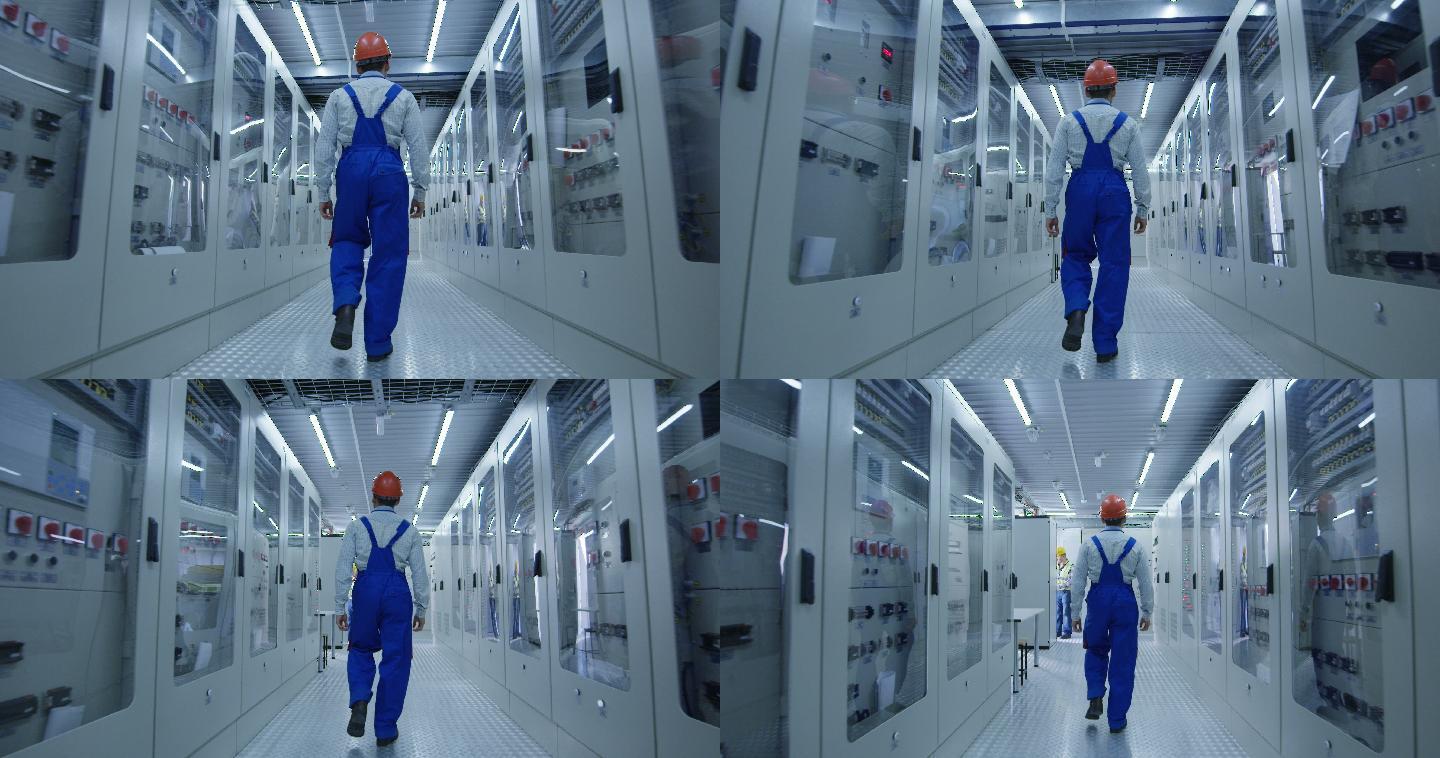 工人在走廊里生产设备自动化工厂制造