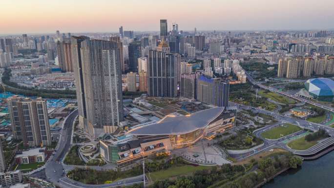 辽宁沈阳城市夜景建筑马路航拍延时