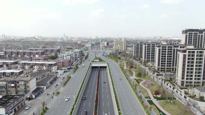 扬州广陵区开发路隧道天桥航拍4k空镜