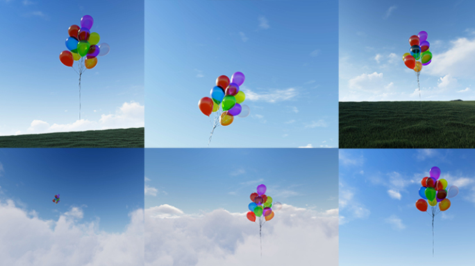 气球飞向蓝天草地草坪意境创意未来美好飞过