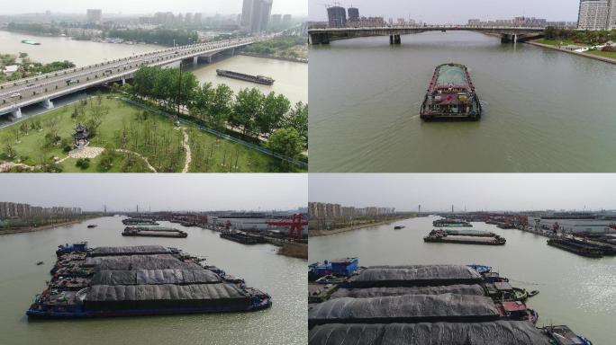 扬州京杭大运河广陵段船只河面4k航拍空镜