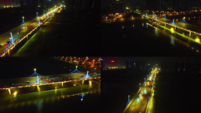 017陕西渭河桥夜景航拍大桥素材
