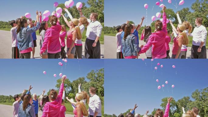 放飞粉色气球