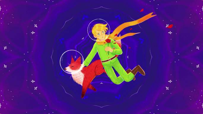 小王子的狐狸和宇宙童话故事插画风大屏幕