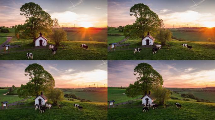 日落时德国的乡村景观