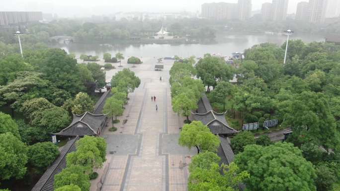 扬州公园曲江公园航拍4k空镜