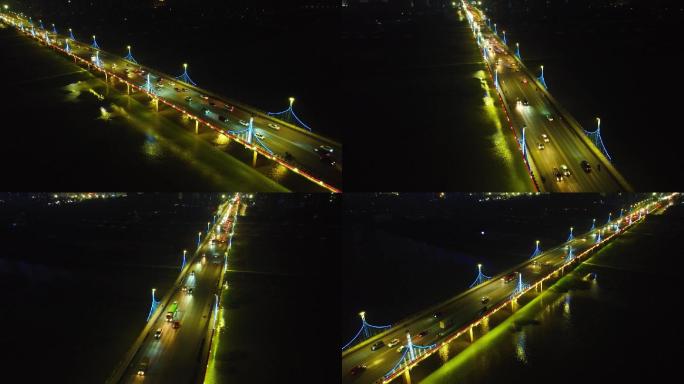 020低空航拍咸阳桥夜景咸阳渭河桥夜景