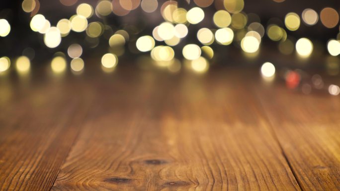 木桌子背景，圣诞灯背景