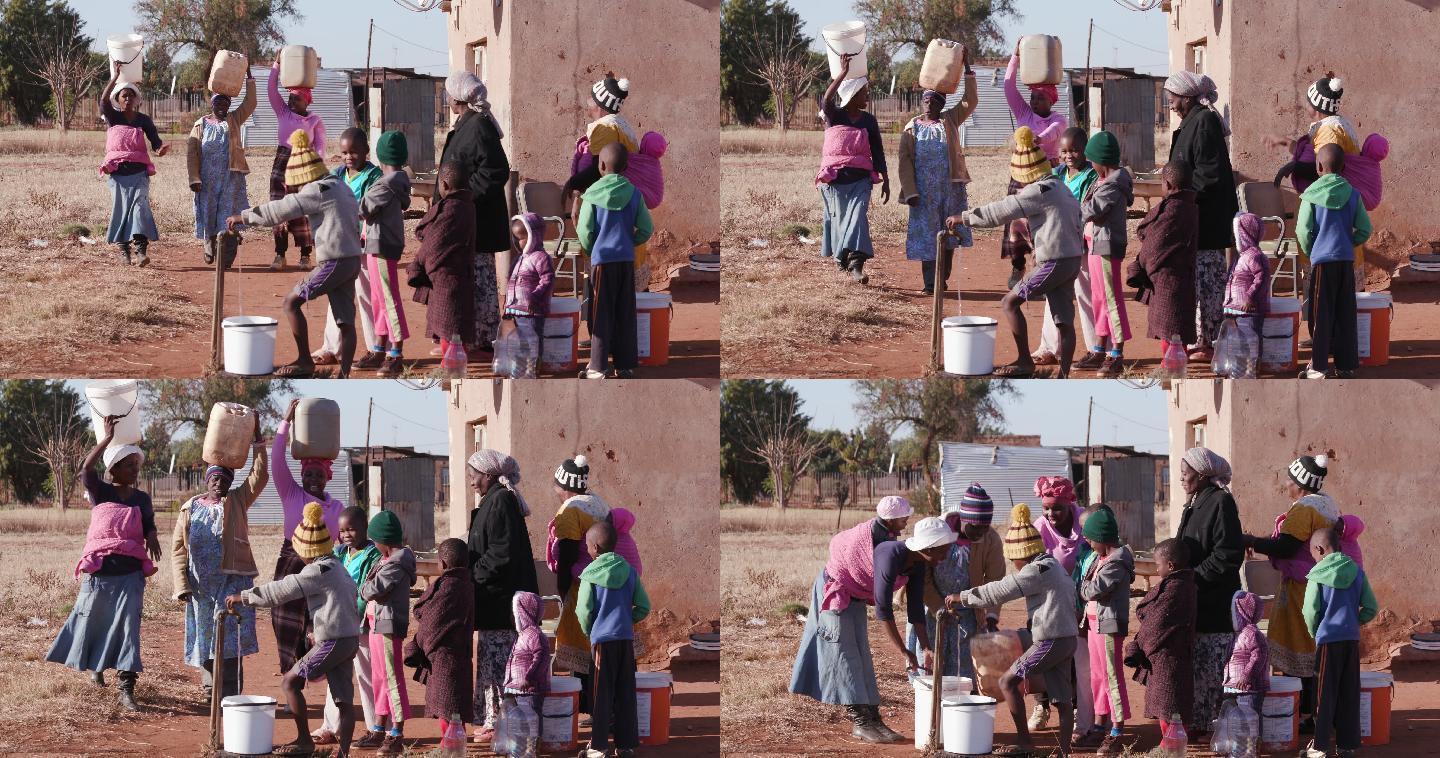 严重缺水的南非气候变化大群人棚屋