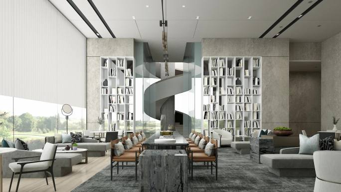 3d动画现代会所酒店大堂-A21