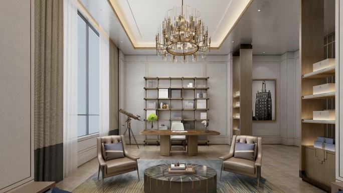 3d动画现代会所书房-A12