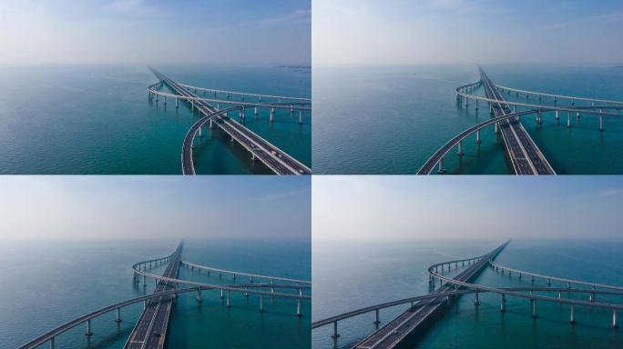 青岛胶州湾跨海大桥的航拍延时