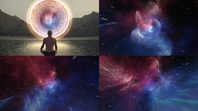 冥想者打开宇宙能量之门