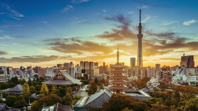 日本东京城市景观的日出