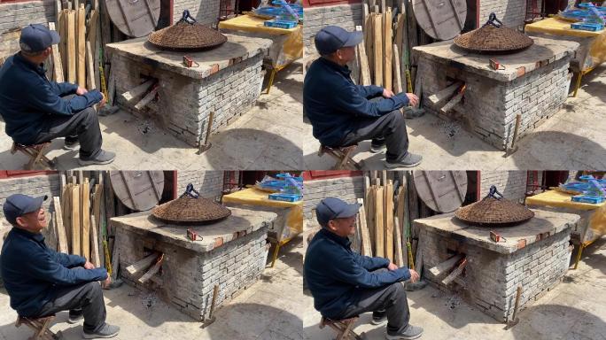 农村农俗传统炉灶烧火做饭