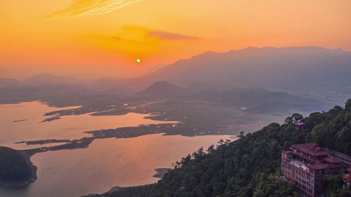 4k航拍日落延时福州市石竹山风景区晚霞