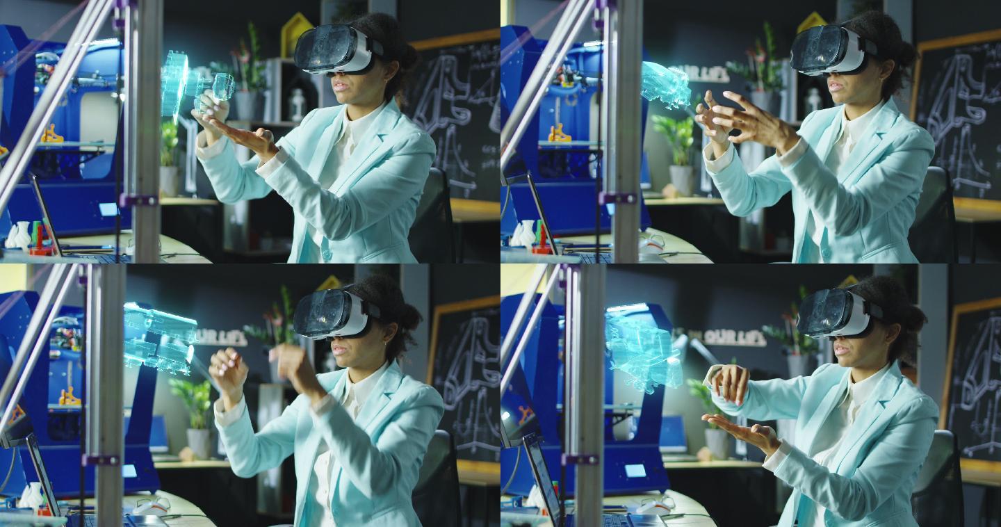 女科学家使用虚拟现实眼镜
