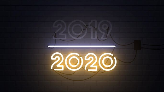 2019变2020年新年快乐霓虹灯