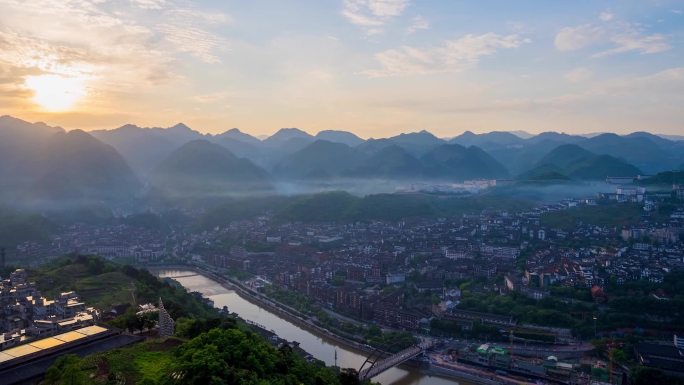 茅台镇赤水河全景延时视频素材