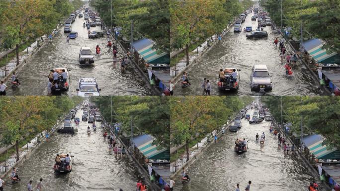洪水造成的交通堵塞