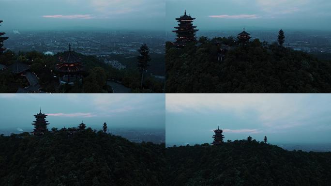 杭州半山国家森林公园望宸阁夜景航拍素材