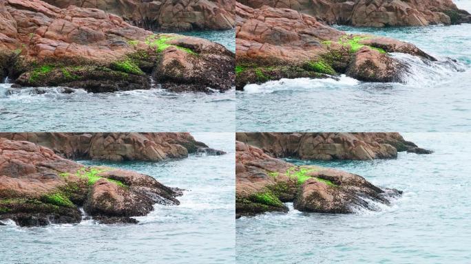 4K海岛海岸浪花岩石无人岛船