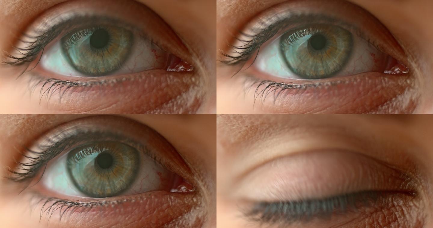 蓝色和淡褐色眼睛睁开和眨眼