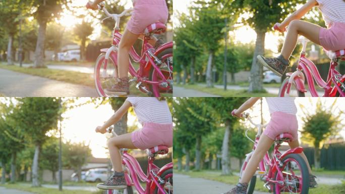 小女孩骑自行车儿童孩子玩耍骑行骑车