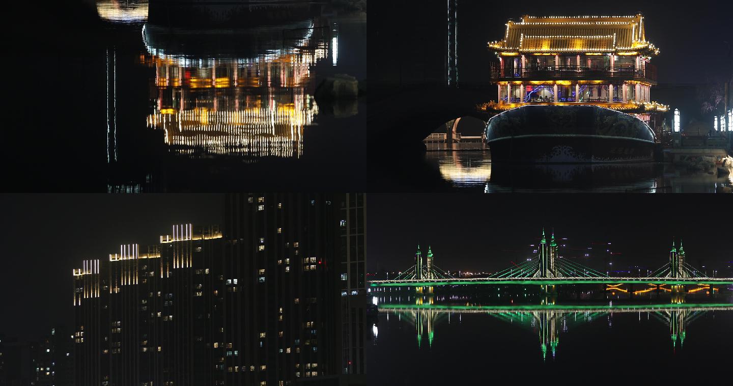 4K通州大运河城市建设霓虹灯闪烁城市的夜