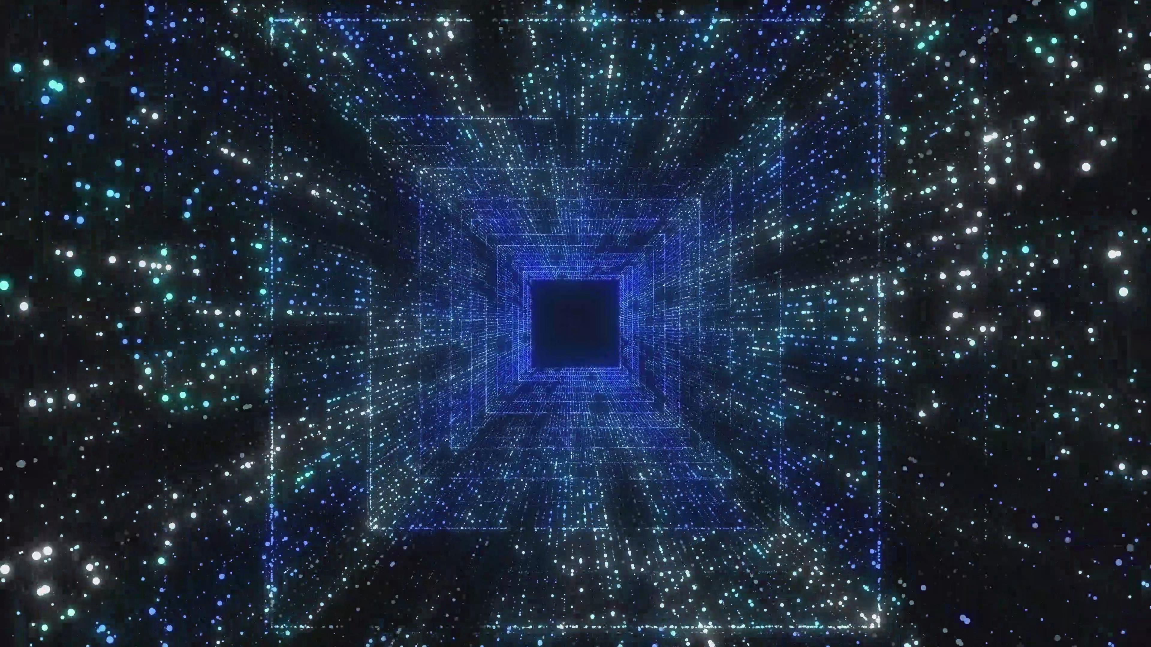 4k蓝色粒子穿梭背景视频素材