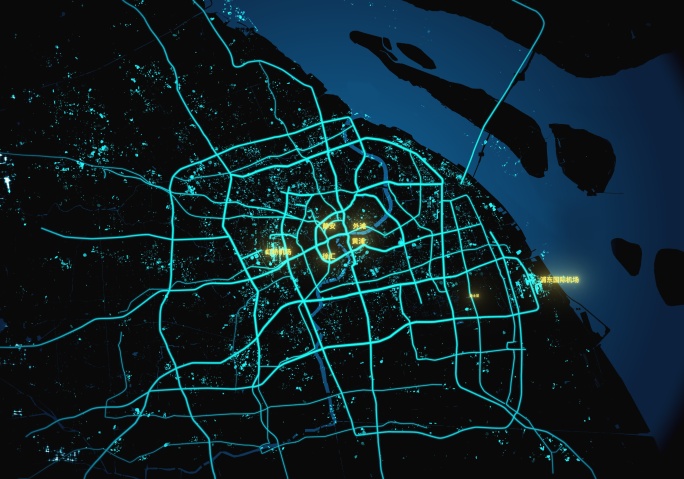 科技感上海地图路网线条