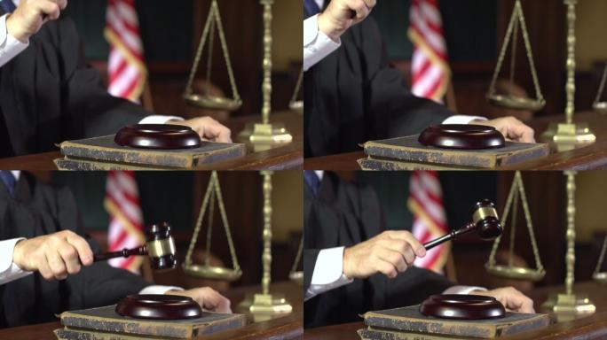 法官在法庭上使用木槌-超慢动作