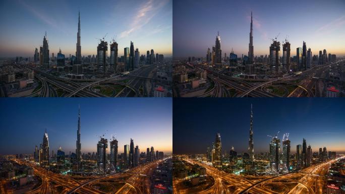 迪拜超时空天际线城市快速发展航拍延时空镜
