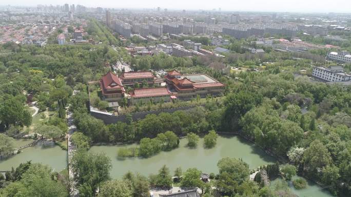 航拍范公亭公园青州博物馆