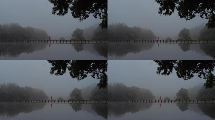 烟雨蒙蒙桥仙境山水画小桥美景