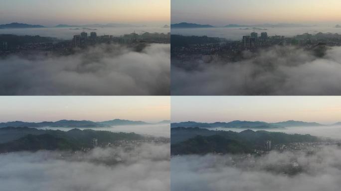 4K航拍云雾中的通道县城