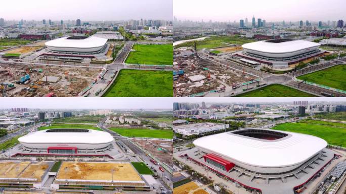 4k航拍上海体育馆建设