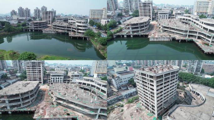 烂尾楼城市烂尾楼盘桂林市航拍多镜头