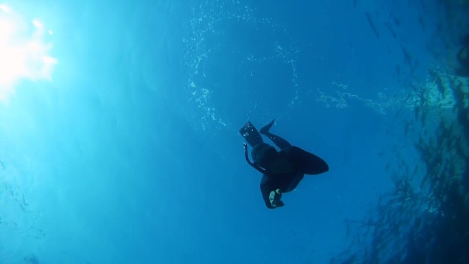 潜水员水下挥手海洋馆海底世界海洋世界