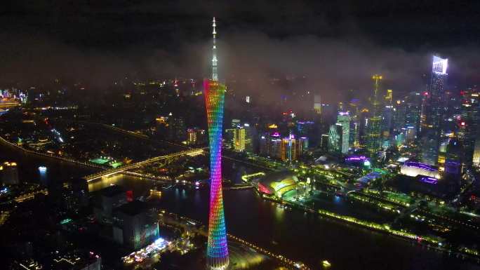 4K航拍广州珠江新城新中轴线城市夜景空镜