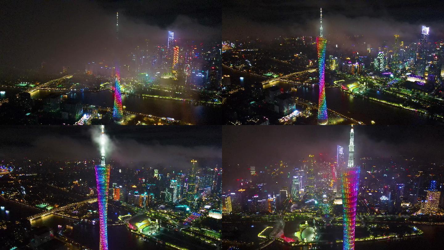 4K航拍广州珠江新城新中轴线城市夜景空镜