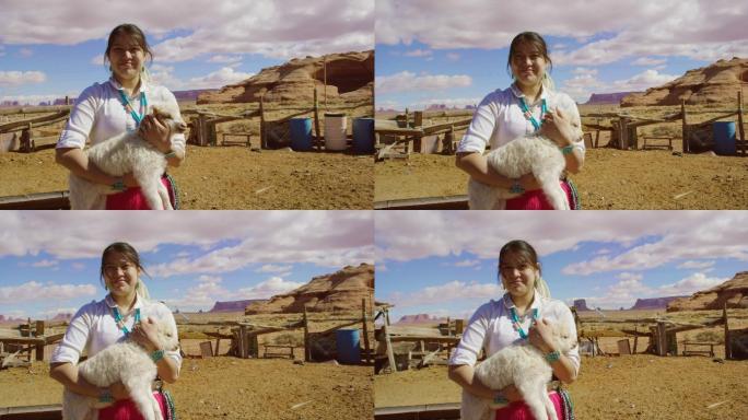 女孩抱着一只小羊人与动物人与自然三农宣传