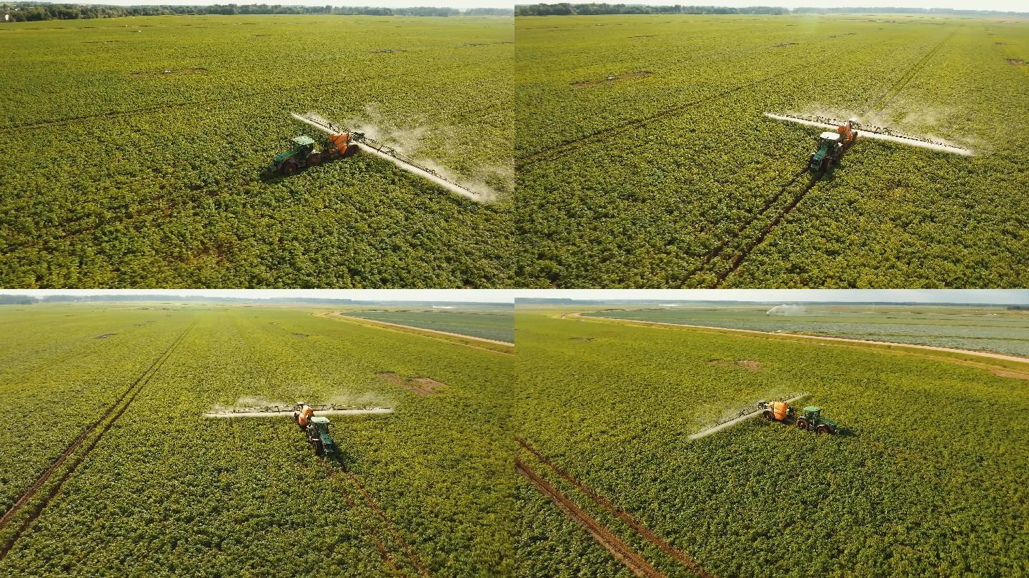 拖拉机在田里施肥喷洒农业设备拖拉机除草剂